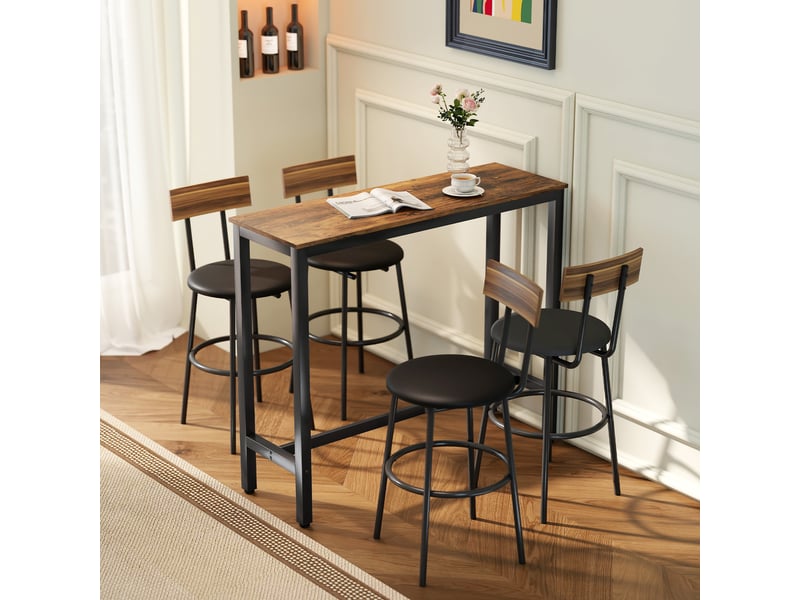  Table de bar rectangulaire haute de style industriel, acier et bois, 120 x 40 x 100 cm, marron rustique  - Conforama C