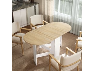 Table à manger pliante, table pliante cuisine ovale jusqu'à 6 personnes, pour petits espaces, salle à manger, bois naturel