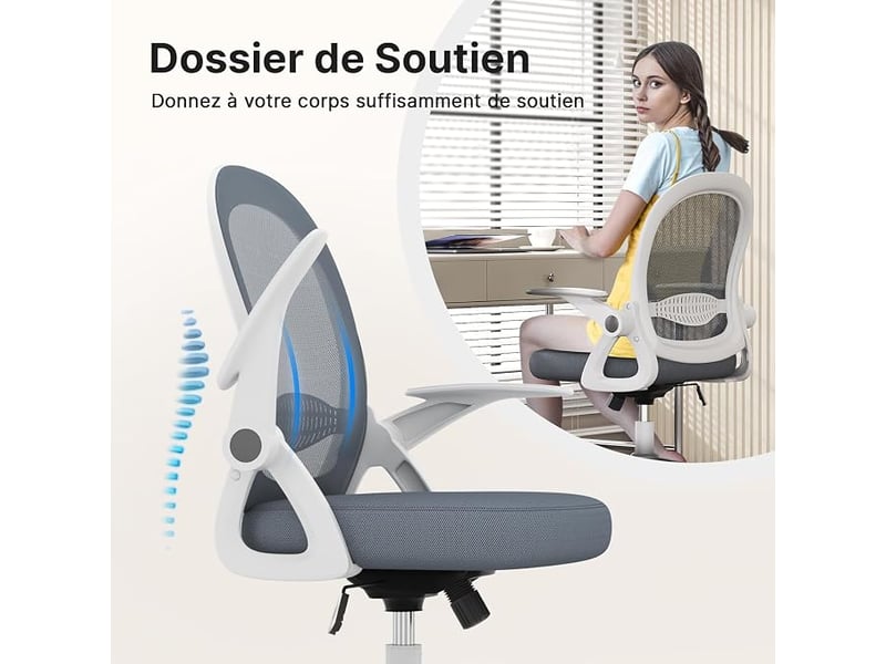  Chaise de bureau avec accoudoir relevable, fauteuil de bureau avec soutien lombaire, siège bureau avec dossier moyen de 45 cm (sans repose-pieds ni appuie-tête, bleu foncé)  - Conforama D