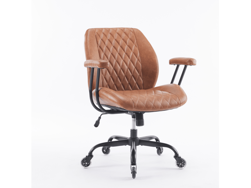  Chaise de bureau ergonomique pivotante avec hauteur réglable, inclinaison et roulettes silencieuses en cuir marron  - Conforama A