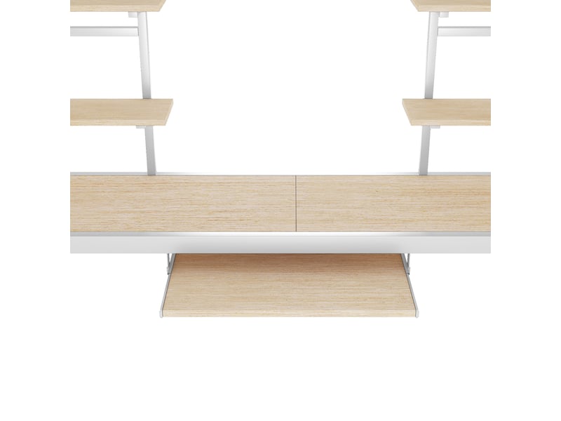  Lit mezzanine avec bureau intégré, 90 x 200 cm, structure en métal blanc et deux étagères  - Conforama W