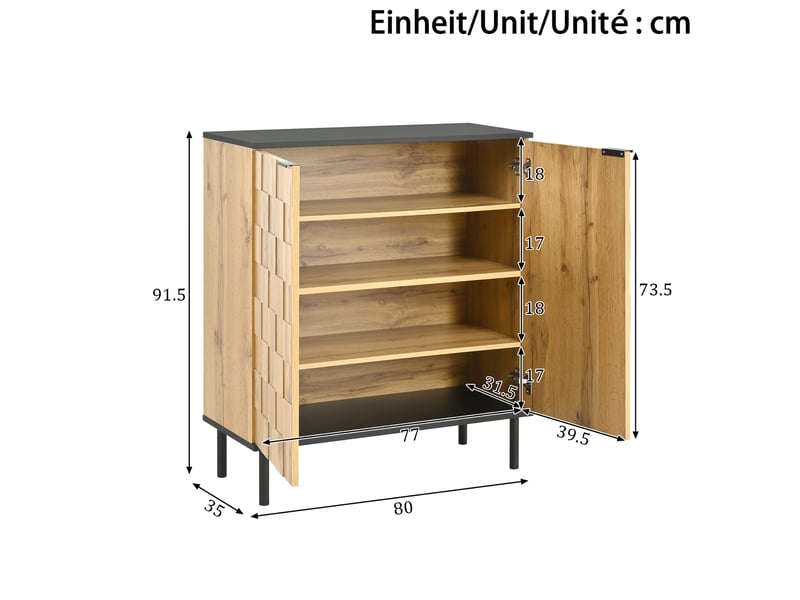  Meuble à chaussures 80x35x91,5 cm, armoire à chaussures avec portes, entrée, effet bois, aggloméré, couleur naturel  - Conforama C