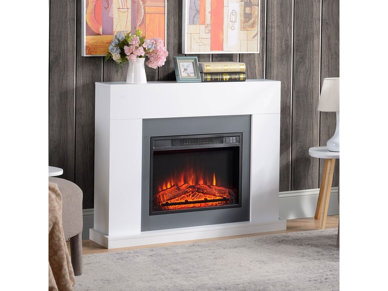  Cheminée électrique avec manteau blanc, 1800-2000 w, chauffage jusqu’à 37 m²  - Conforama C