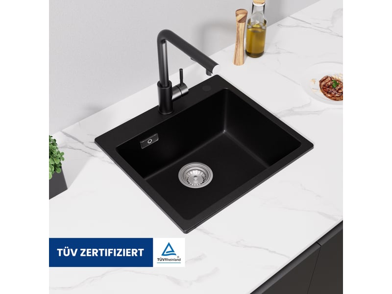  Cecipa max évier en granit noir - évier de cuisine 50x45 cm - avec système d’évacuation  - Conforama B