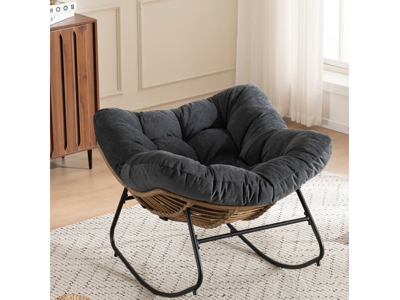  Fauteuil à bascule modenvie en chenille noire structure métallique 95 x 107 x 83 cm  - Conforama B