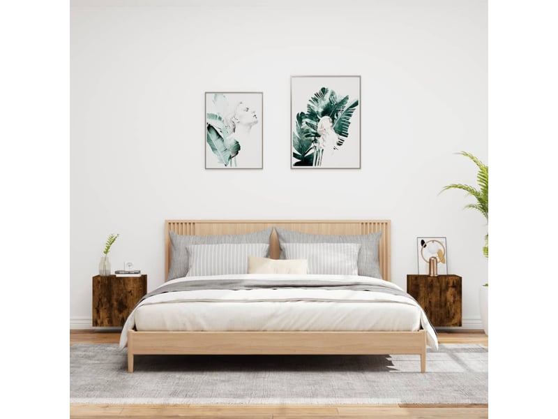 Lot de 2 meuble tv mural, meuble tv suspendu chêne fumé 40,5x30x40cm bois ingénierie  - Conforama C