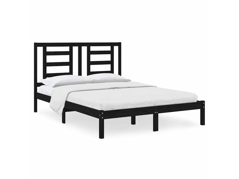  Lit double- lit adulte -  cadre de lit sans matelas noir 140x190 cm bois de pin massif  - Conforama A