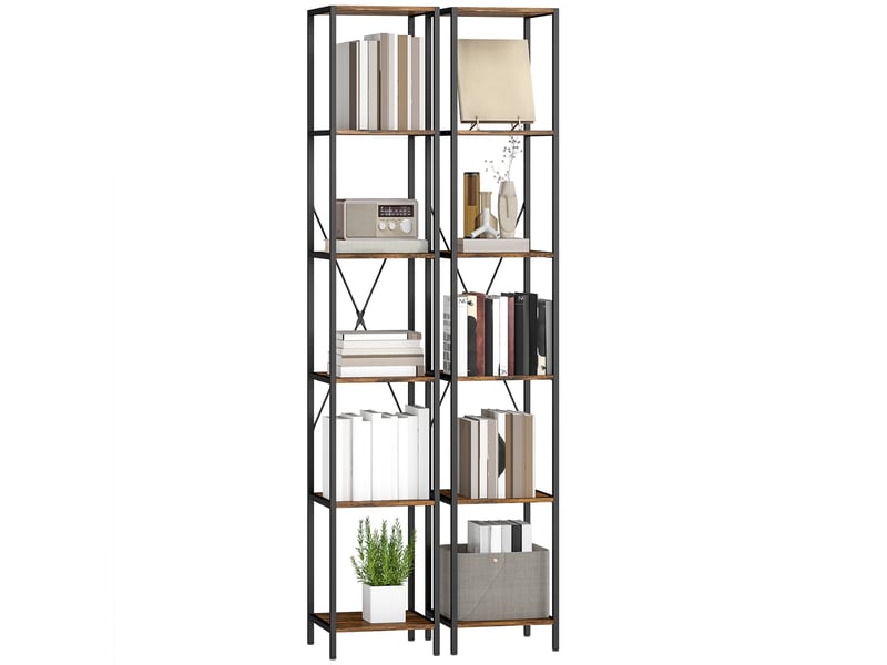  Ensemble de 2 étagères à 6 niveaux, structure en acier, pour salon, bureau, chambre, marron rustique  - Conforama A