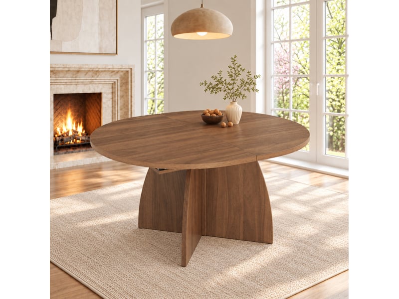 Table de salle à manger extensible pour 6 à 8 personnes, plateau stable de 18 mm en mdf noyer, 120180 × 90 × 75 cm - Conforama D