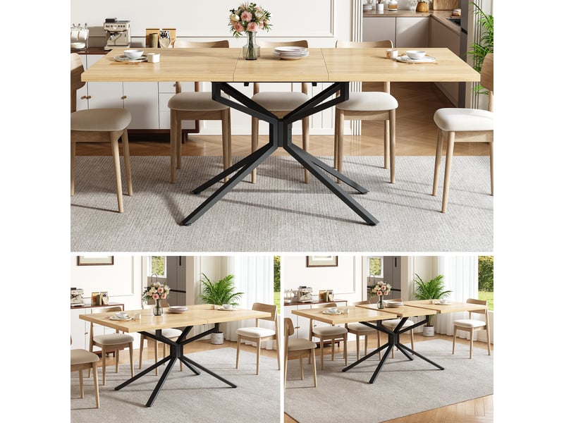 Table extensible effet chêne clair avec pied étoile, 120 à 160 cm Fay Lum - Conforama B