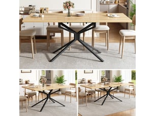 Table extensible effet chêne clair avec pied étoile, 120 à 160 cm