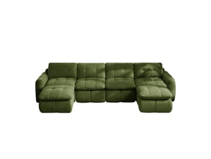 Canapé d'angle en u 4 places sans cadre, canapé modulaire, housse chenille verte, sans montage, 2 poufs pour salon et appartements