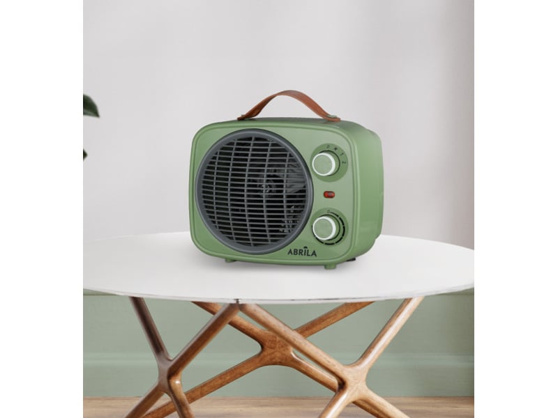  Chauffage soufflant ABRILA Hoguera 2000 W vert et gris, style vintage, thermostat réglable, anti-basculement et poignée 225822006 - Conforama C