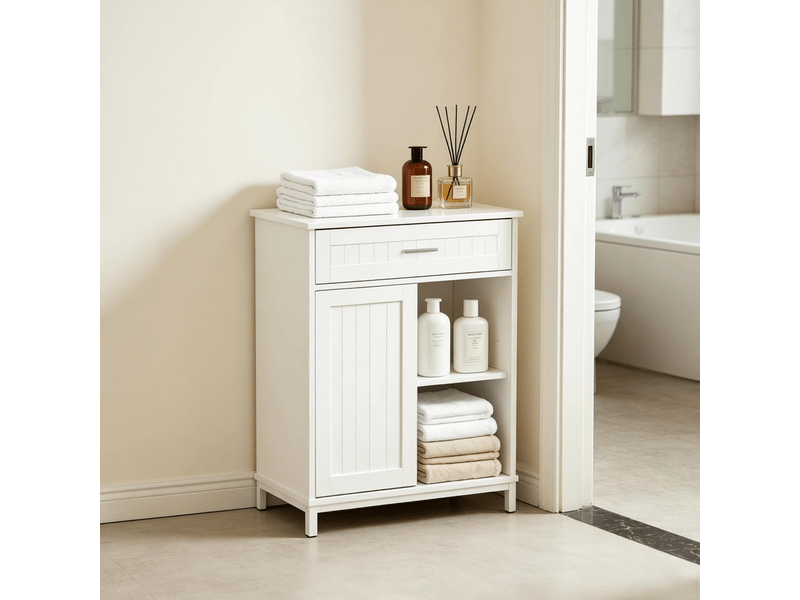  Buffet de cuisine avec porte coulissante et étagère réglable - lpospi - rangement mdf métal blanc 70 × 30 × 80,2 cm  - Conforama C