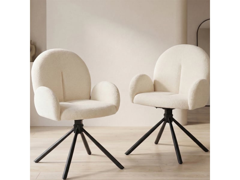 Lot de 2 chaises de salle à manger pivotantes avec accoudoirs – assise velours crème, pieds métal - Conforama B