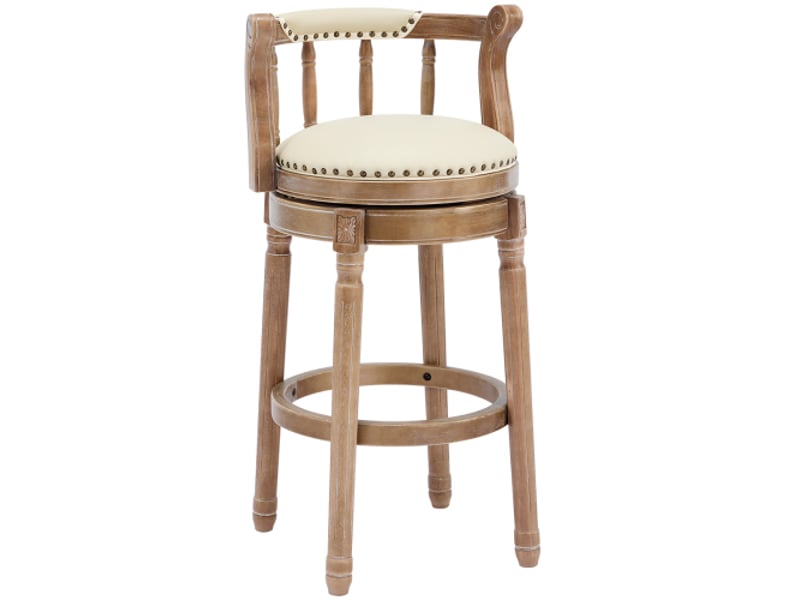  Tabouret de bar pivotant, tabouret blanc avec pieds en bois, en cuir  - Conforama D
