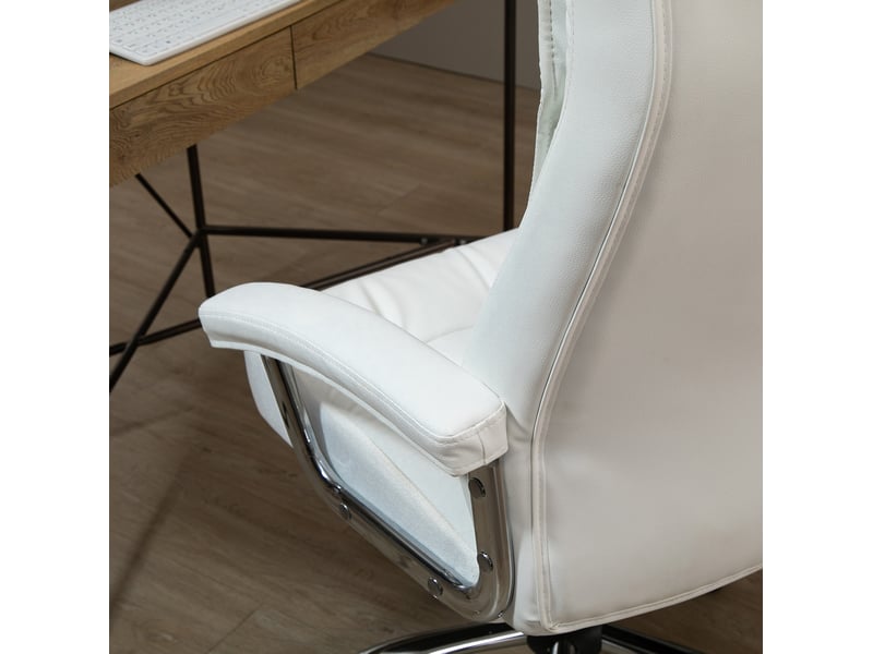  Chaise de bureau ergonomique blanche en cuir régénéré, réglable et basculante, avec roulettes 360°  - Conforama D