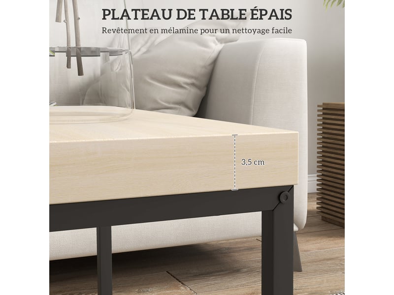  Lot de 2 tables gigognes tables basses carrées tables de cadre salon en acier et plateaux en panneaux de particules  - Conforama R