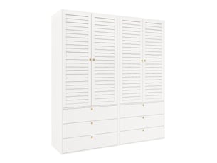 Armoire 4 portes 180x50x200 cm, portes à lamelles, 6 tiroirs, panneau de particules blanc, grand rangement de vêtements