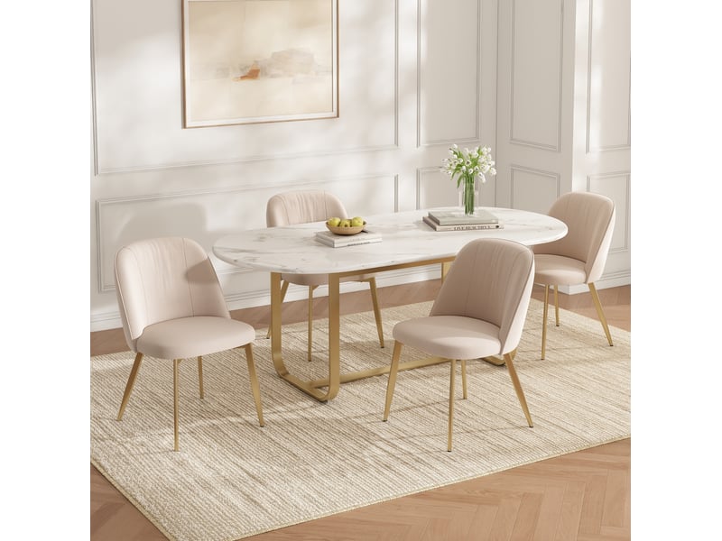  Lot de 6 chaises de salle à manger 53x50x80 cm – beige et doré – velours, dossier semi-enveloppant  - Conforama B