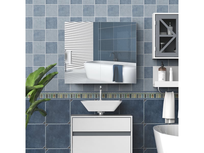  Armoire murale salle de bain avec miroir 70 x 60 cm avec étagère réglable, miroir salle de bain avec rangement, blanc  - Conforama A