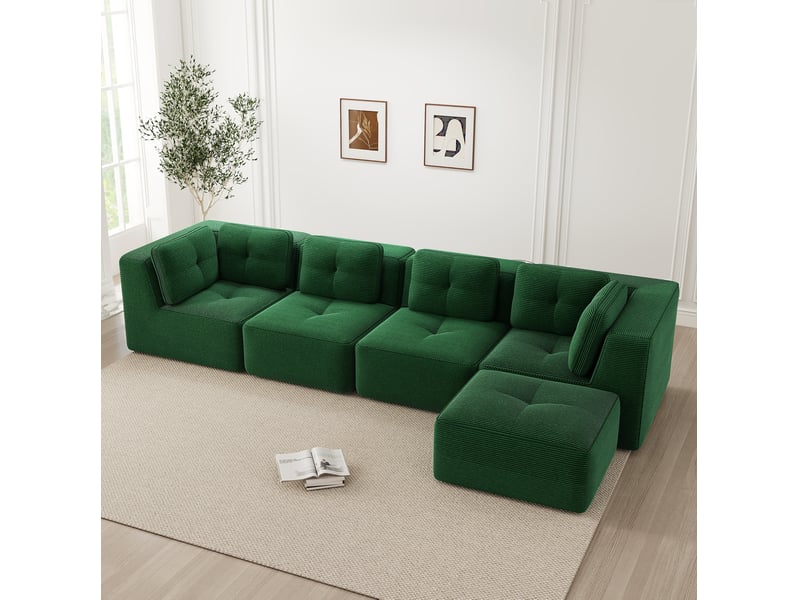 Canapé d'angle modulaire 4 places en velours côtelé vert - Conforama C
