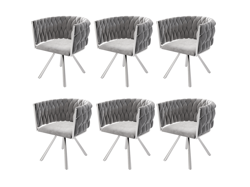  Lot de 6 chaises de salle à manger pivotantes à 360° en velours gris et argenté  - Conforama A