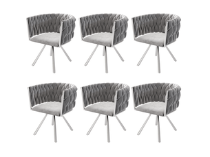 Lot de 6 chaises de salle à manger pivotantes à 360° en velours gris et argenté