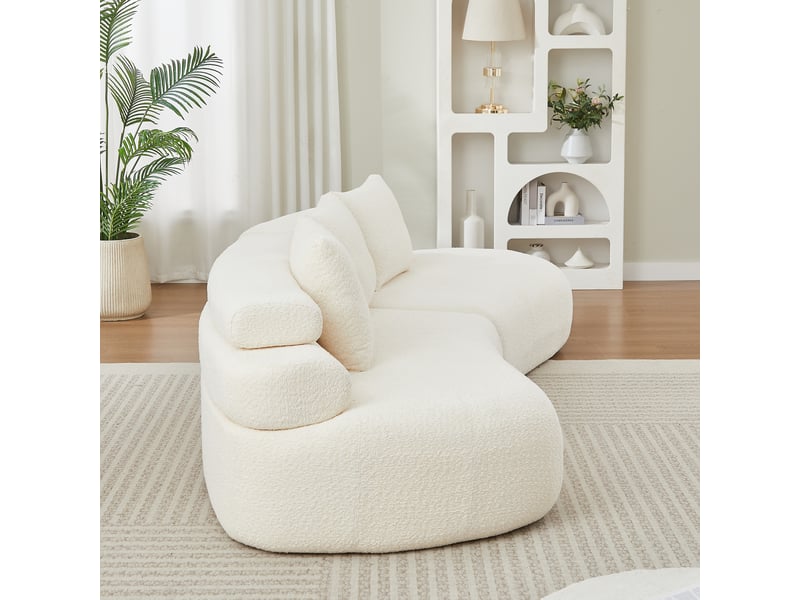  Canapé modulaire 3 places en chenille beige, canapé deux pièces arrondi sans accoudoirs, configuration droite ou croissant  - Conforama R