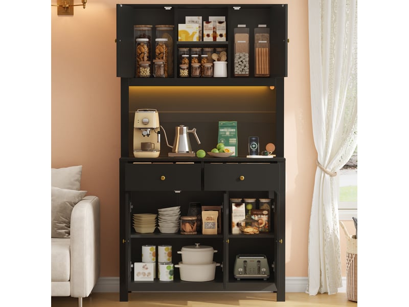  Buffet de cuisine 100x40x180 cm avec led et prises coloris noir  - Conforama D