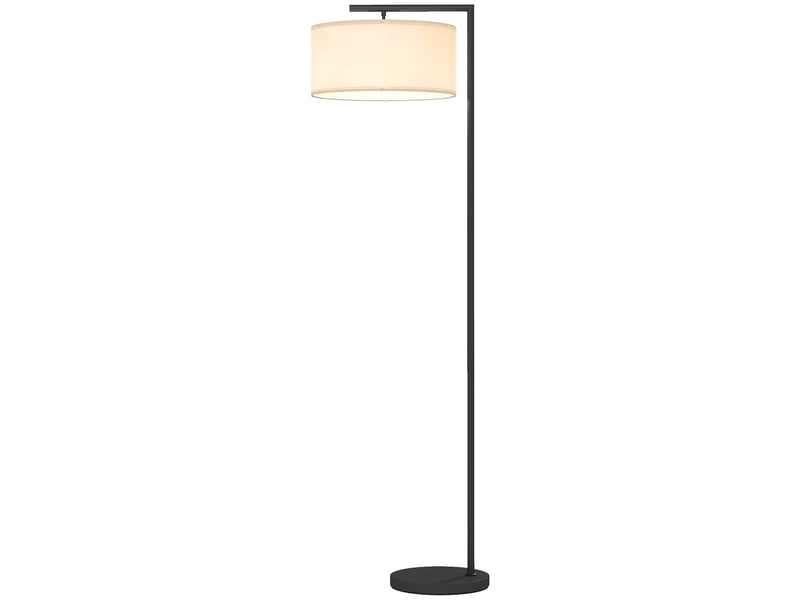  Lampadaire noir avec abat-jour en tissu blanc et interrupteur au pied, douille e27, 153 cm pour salon ou coin lecture  - Conforama D