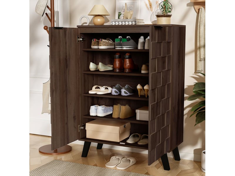  Meuble à chaussures 80x35,5x110 cm avec 4 tablettes réglables, design moderne, panneau de particules, bois  - Conforama B