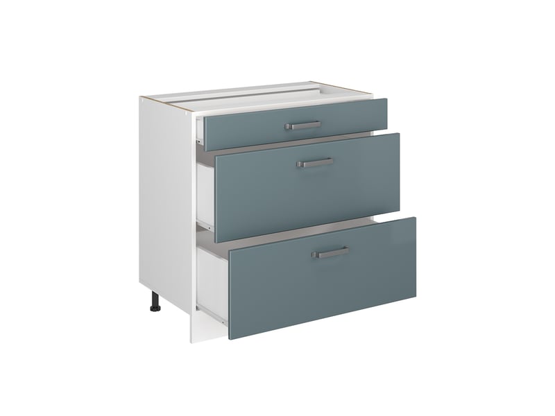  Vicco meuble cuisine, bleu-grisblanc, 80cm avec 3 tiroirs plan de travail chêne doré  - Conforama C