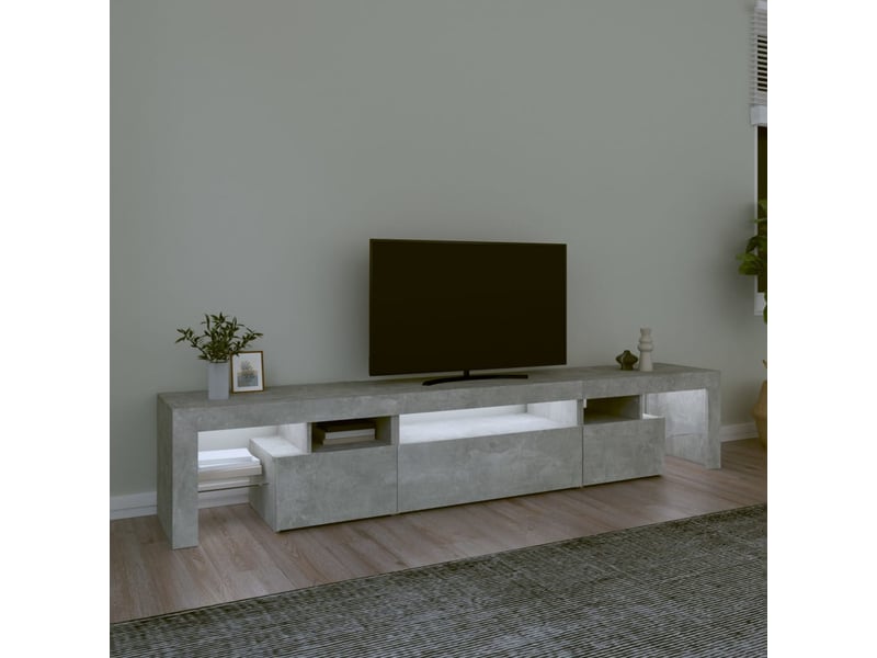  Meuble tv - banc tv - meuble de rangement avec lumières led gris béton 215x36,5x40 cm  - Conforama C