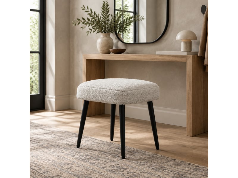  Pouf carré 42x42x47 cm en polyester gris clair avec pieds en acier  - Conforama D
