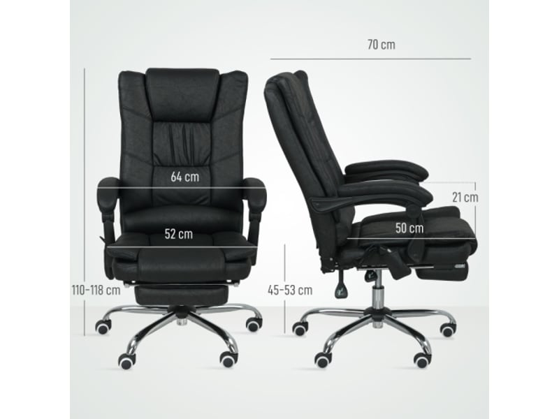 Chaise de bureau massante avec repose-pieds, réglable en hauteur, noire, 64x70x118 cm - Conforama C