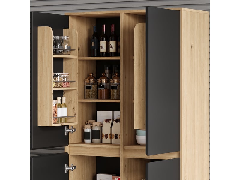  Buffet haut 80x35x180 cm noir avec grand tiroir, rangements de porte et étagères réglables Fay Lum - Conforama E