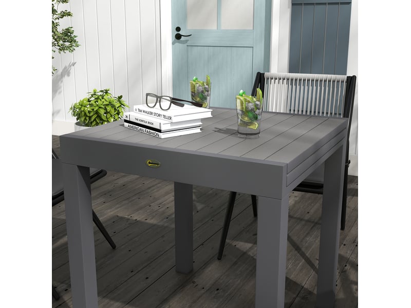  Table de jardin extensible 81 à 162 x 80 cm grise en aluminium, pour 6 personnes, plateau à lattes  - Conforama E
