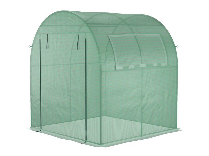 Serre de jardin 180x180x200 cm – verte – porte enroulable, fenêtre latérale, couverture pe et protection uv - Conforama D