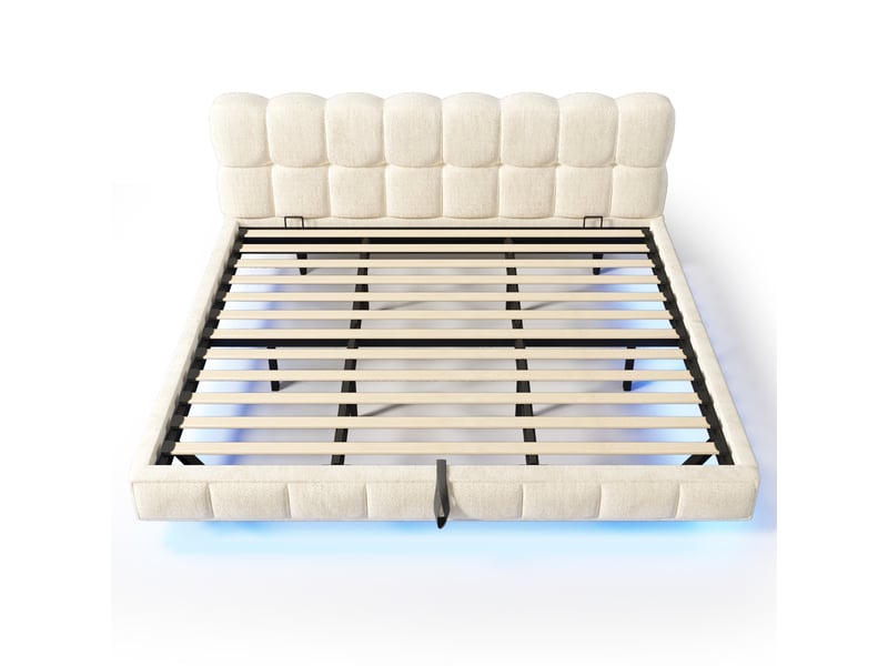 Lit coffre bubble en chenille beige 180x200 cm avec led, usb et type-c Fay Lum - Conforama W