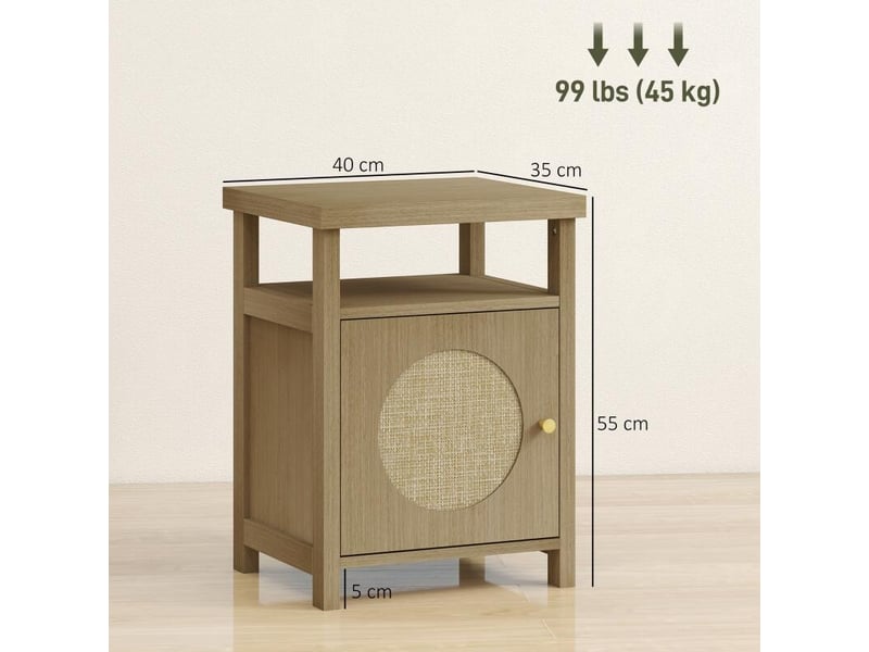  Lot de 2 tables de chevet étroite table d'appoint compartiment ouvert placard finition en rotin, 40 x 35 x 55 cm marron  - Conforama C