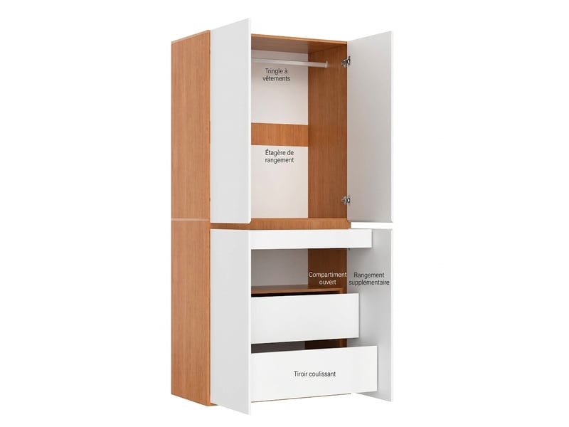  Vestiaire d'entrée avec éclairage led et tiroir à bijoux, mdf chêne, 200 cm  - Conforama D