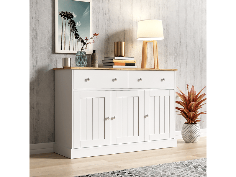  Buffet haut moderne gravé – finition texturée, rangements spacieux, séjour – 160 x 45 x 180 cm  - Conforama D