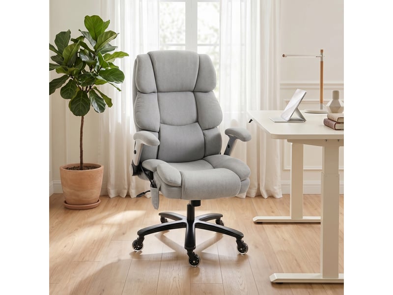  Chaise de bureau avec soutien lombaire pneumatique, accoudoirs relevables, ressorts ensachés, gris clair  - Conforama D