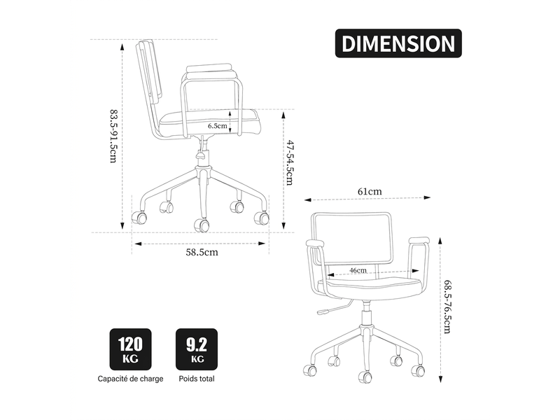 Chaise de bureau rotin vintage ivoire, chaise pivotante réglable avec accoudoirs bois et roulettes - Conforama C