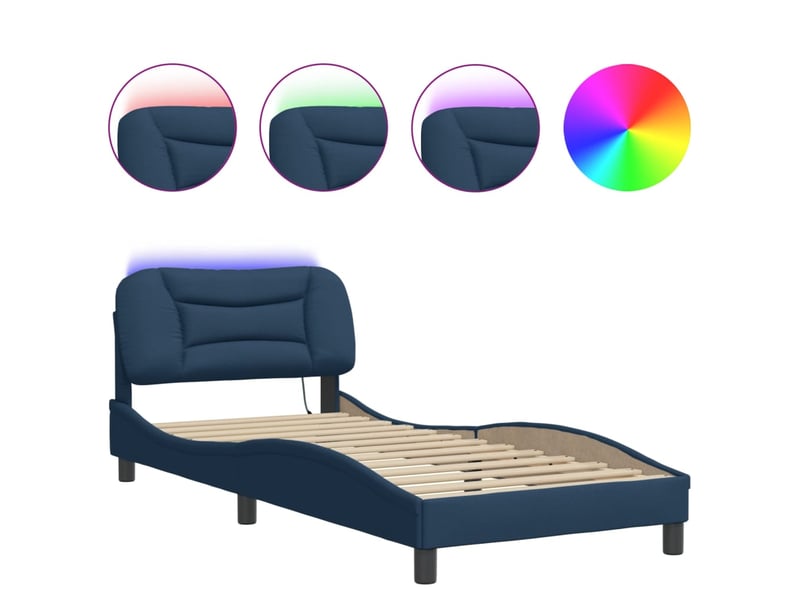 Lit simple- lit adulte - cadre de lit avec led sans matelas hvar bleu 90x190 cm tissu - Conforama D