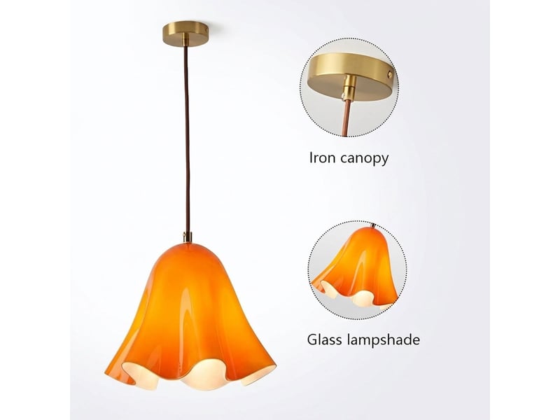  Suspension en verre ondulé en forme de fleur, douille e27, cordon réglable 150 cm, lampe suspendue pour cuisine et salle à manger, rose  - Conforama E