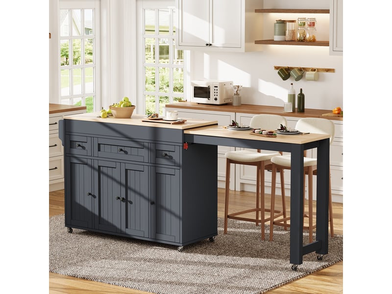  Îlot de cuisine sur roulettes extensible avec étagère à épices, desserte mobile grise en mdf pour cuisine et salle à manger  - Conforama B