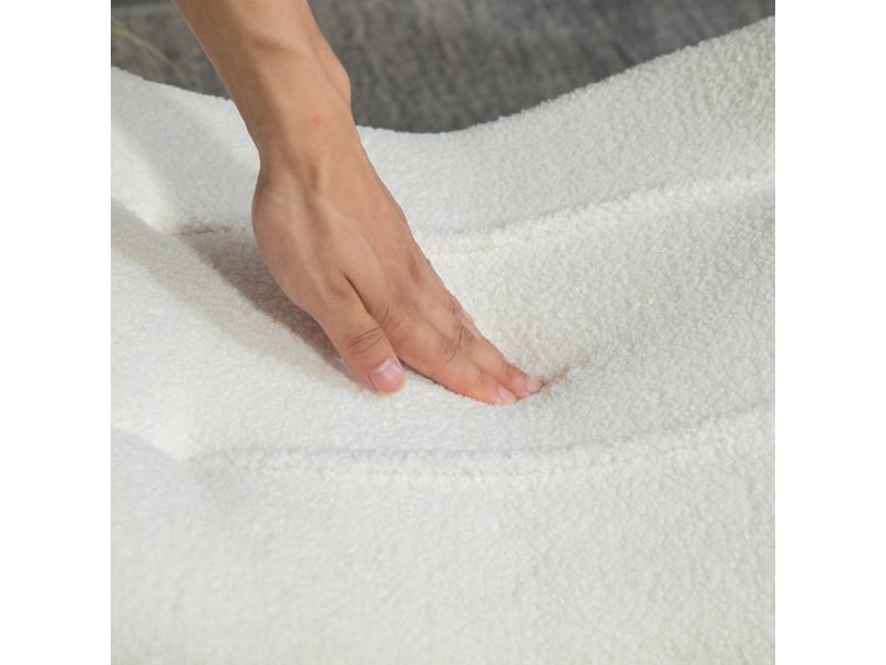  Repose-pied pouf rembourré avec assise incurvée et pieds en bois de hêtre, en tissu bouclette crème 67 × 45 × 38 cm  - Conforama E