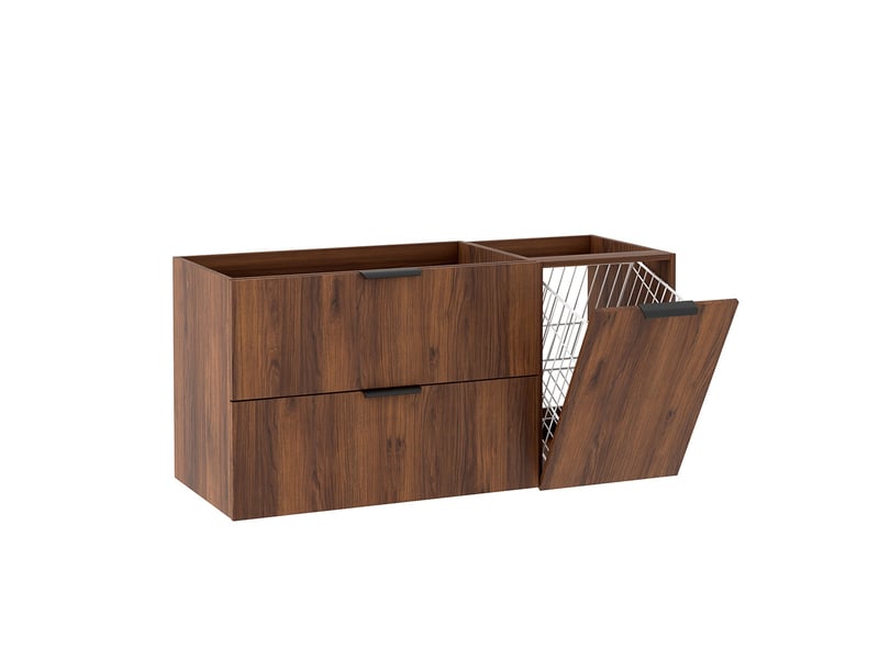 Meuble sous vasque suspendu avec panier à linge luna effet noyer warmia 120 cm - Conforama A